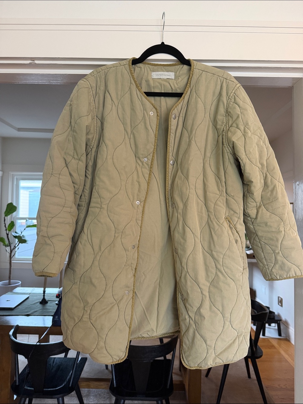 Outerknown Quilted Longline Women's Coat in Light Olive - Medium